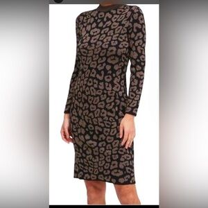 Banana Republic metallic Leopard Print crewneck Long Sleeve sweater Dress Sz L